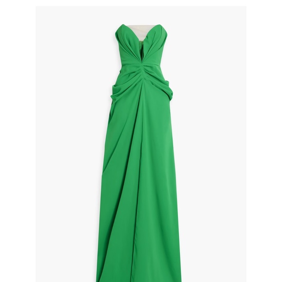 COPY - Rhea Costa Strapless green tulle-trimmed draped twill gown - Picture 3 of 4